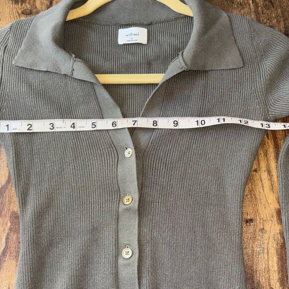 WIlfred Aritzia cardigan button front sweater dress Sz XS khaki green mushroom - Picture 7 of 10